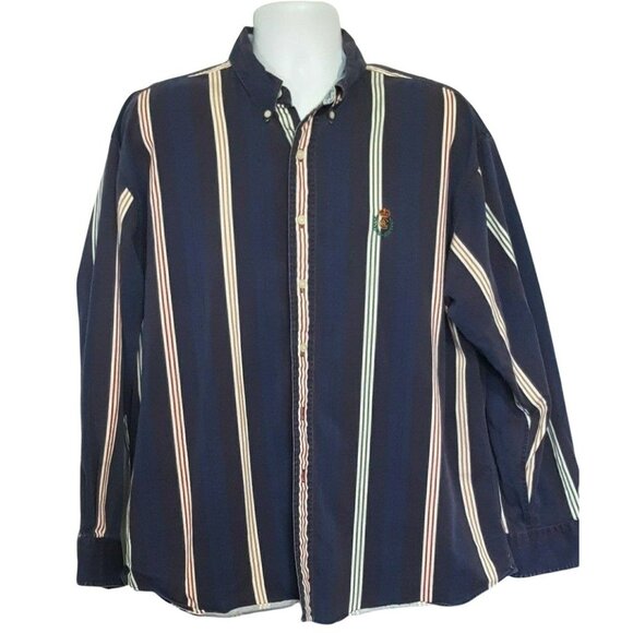 Ralph Lauren Chaps shirt Vintage XL long sleeve button front striped blue - Picture 2 of 8